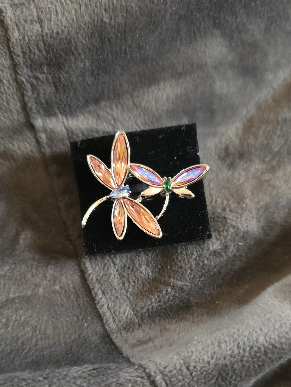 Crystal Floral Dragonfly Ring Peach and Iridescent Pink - Women Jewelry